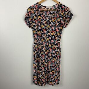 LOFT Petites Floral Print Side Tie Henley Swing Dress Womens Size SP